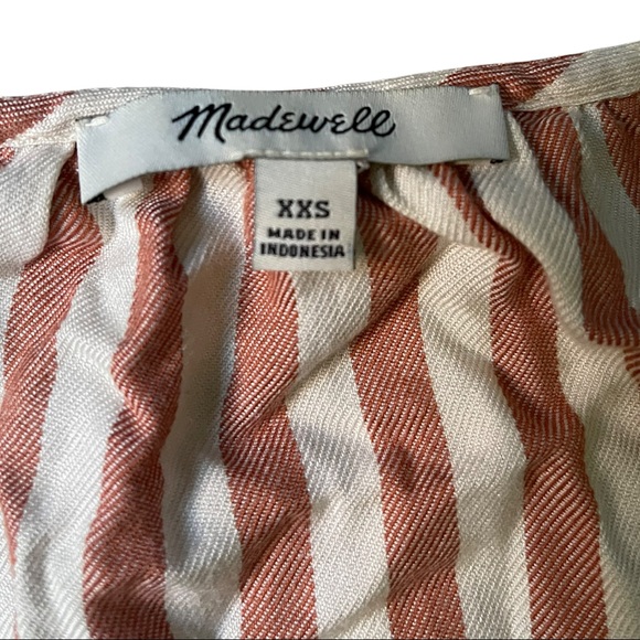 Madewell Courtyard Ruffle-Hem Top Size XXS Striped V-Neck Button Front Blouse - Picture 6 of 7